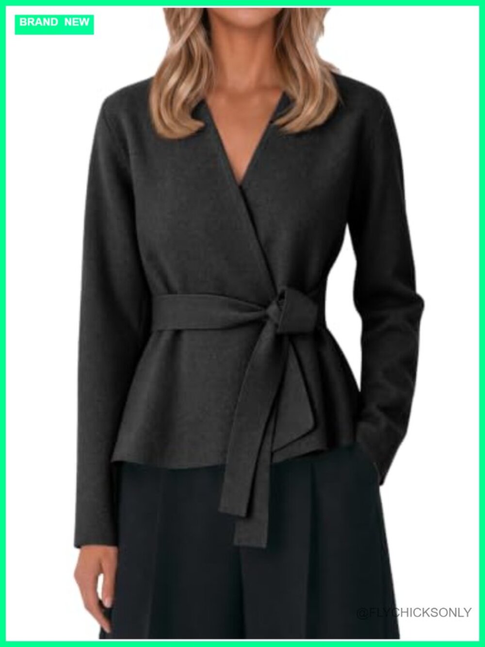 Open Front Belted Cardigan Long Sleeve Knit Sweater Wrap